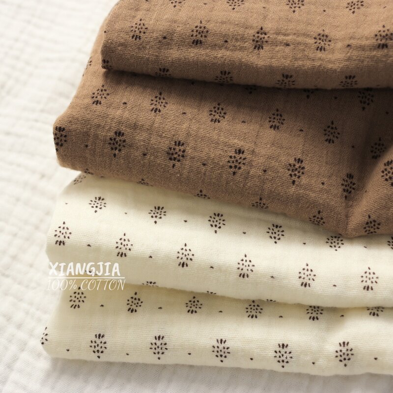 Vintage Sewing Textile - قماش قطني كريب مزدوج الطبقات بنقشة